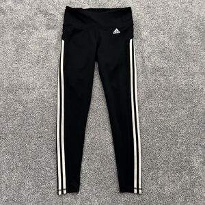 Adidas High Rise 3 Stripes 7/8 Pants Women Small Climalite Gym Training Athletic